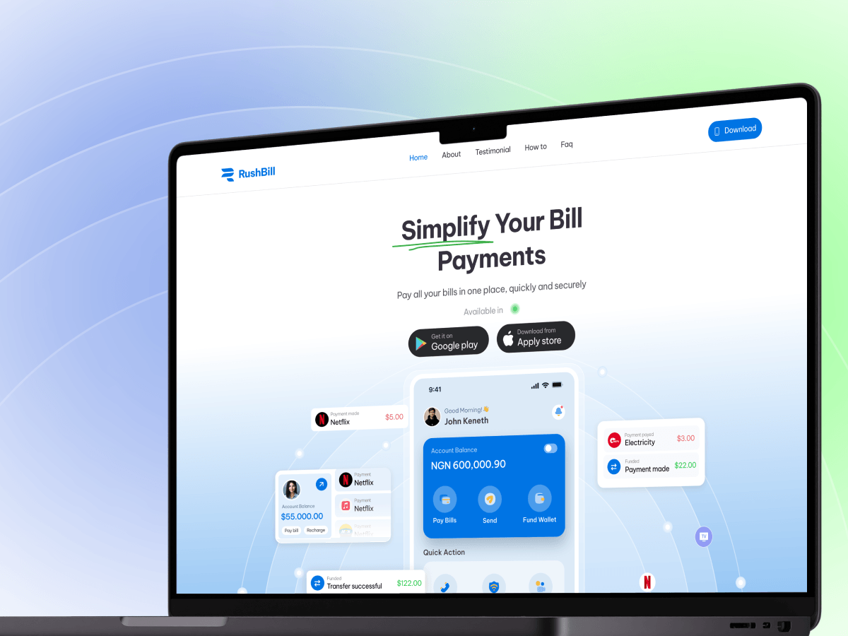 Rushbill Website - Design and development of Rushbill Landing page